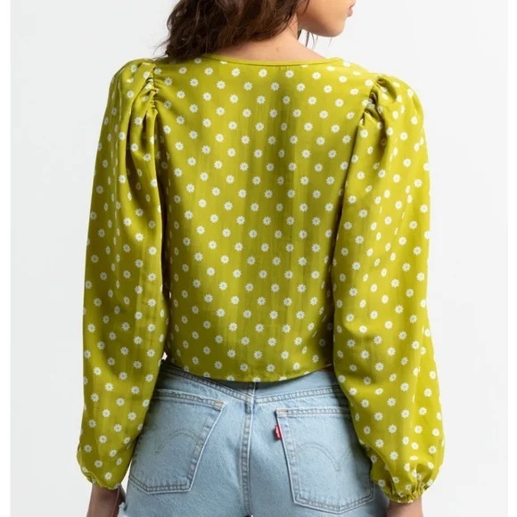 NEW Levi's Embry Tie Front Shirt Green Floral Puff Balloon Sleeve Blouse Size XS - Picture 3 of 13